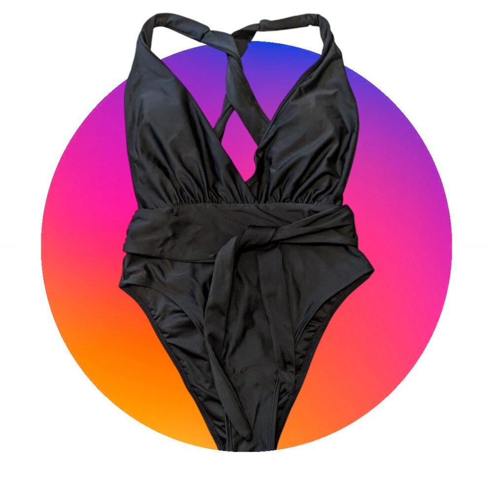 New! Black Plunge One-Piece Swimsuit